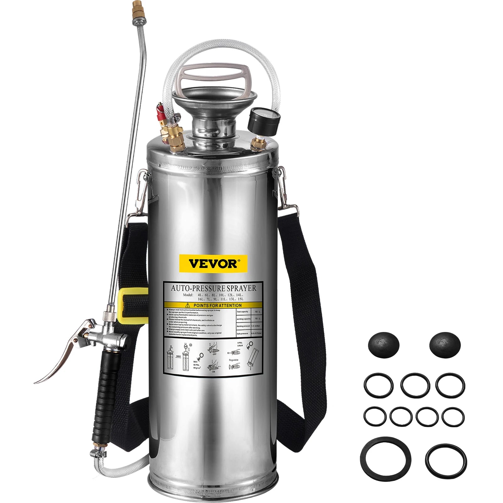 SucceBuy 4-12L Hand Powered Sprayer Stainless Steel Watering Spraying Atomizer Pump Home Ground Garden Cleaning Sprayer