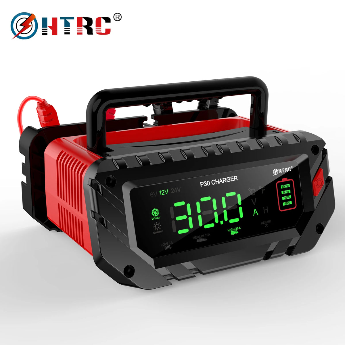 HTRC 30A/26A 6V/12V/24V Car Battery Charger for Motorcycle Lead-Acid SLA Gel Lithium LiFePo4 Portable Smart Battery Charger