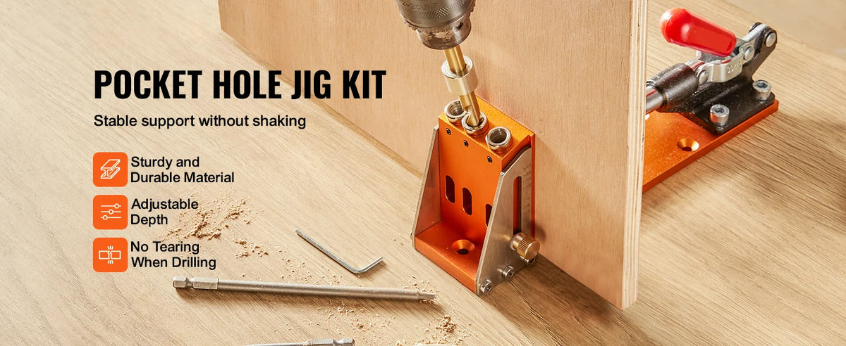 SucceBuy 30 Pcs Pocket Hole Jig Kit Adjustable & Easy to Use Pocket Hole Jig System with Step Drills Wrenches Drill Stop Rings