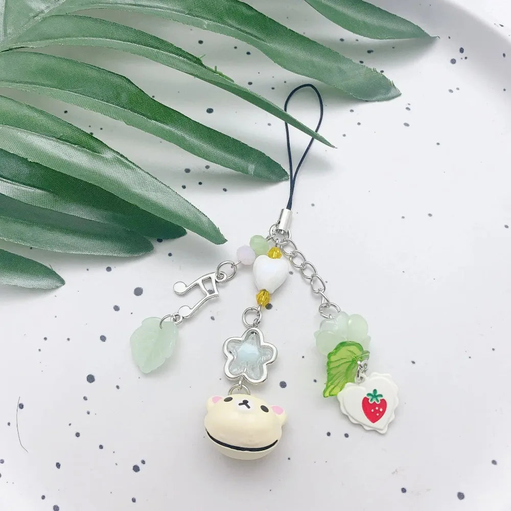 Handmade Beaded Cat Phone Charm Chain, Four-Leaf Clover Y2K Keychain and Bag Charm