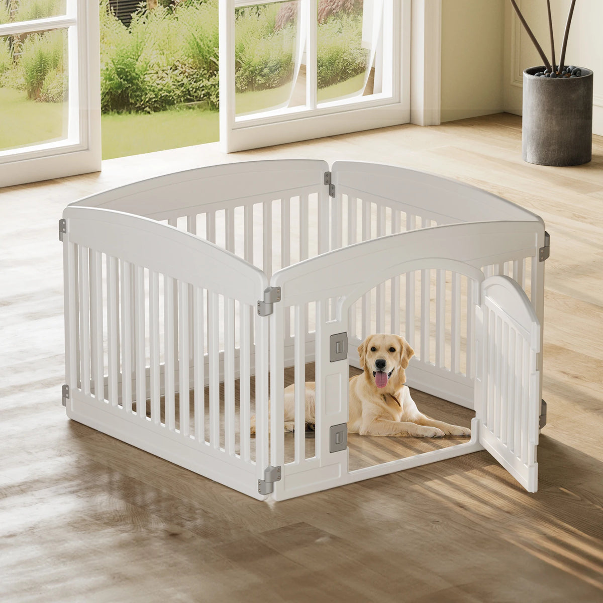 Plastic Dog Playpen 6 Panel 24IN Expandable Durable Pet Fence for Medium Dogs, Indoor Outdoor Folding Portable Puppy Playpen