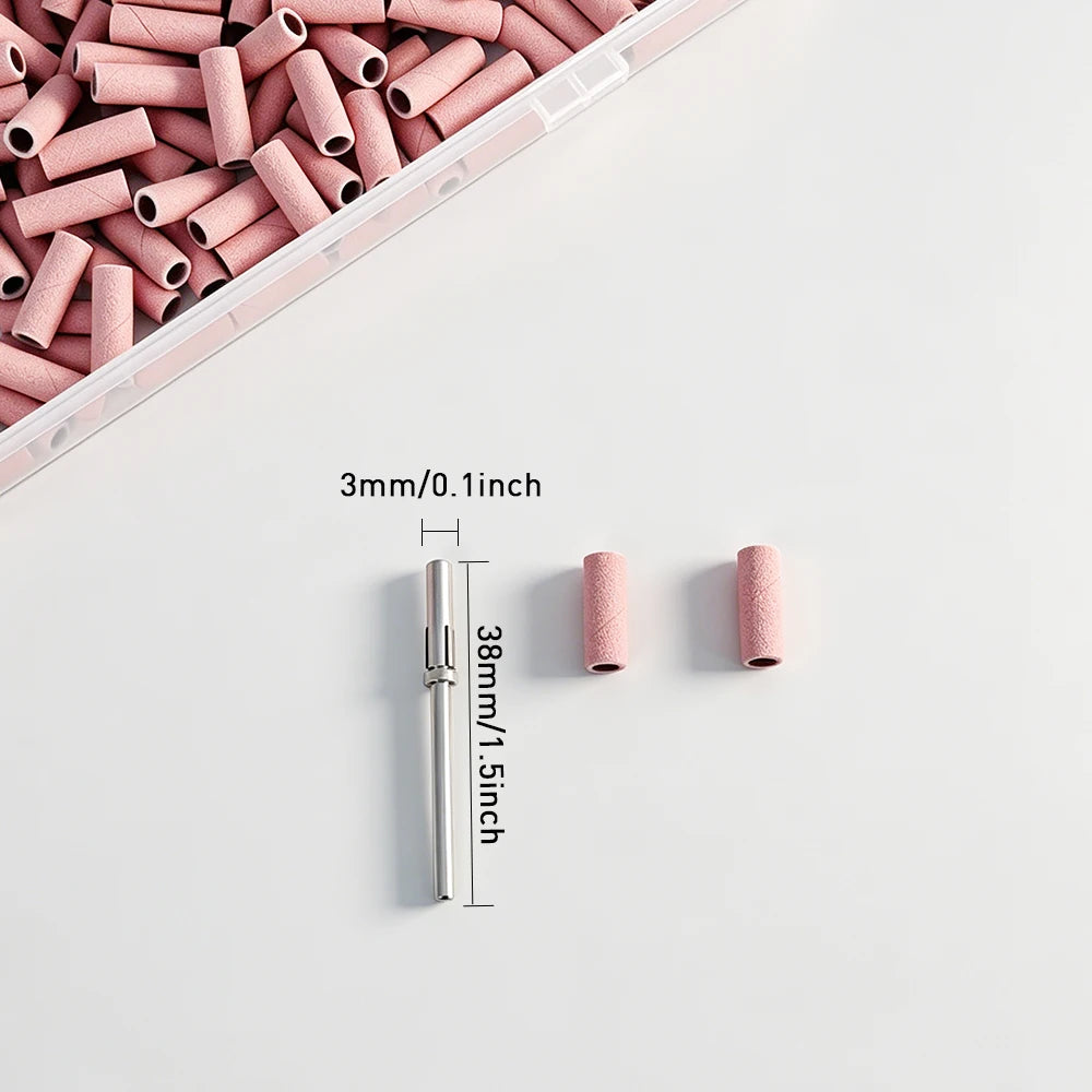 300PCS 3MM Sanding Bands With 1PC Mandrel for Nail Drill #180 #240 Grit Nail Sanding Band Bulk for Salons Manicure
