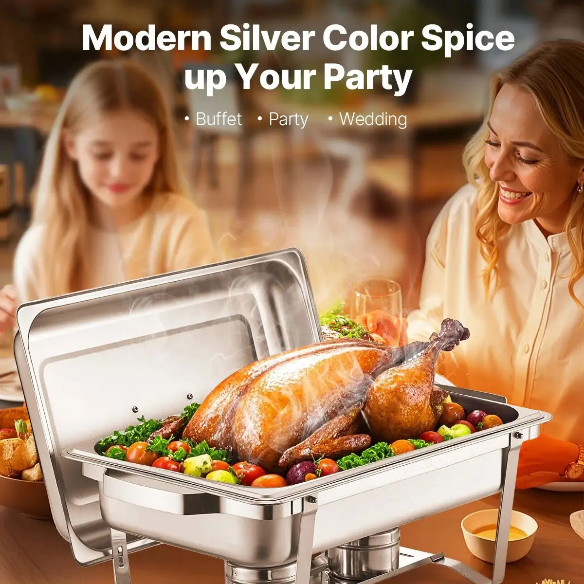 SucceBuy 8QT Rectangle Chafing Dish 2/4/6 Packs w/ Full Size Pans Buffet Catering Warmer Server Folding Stand Fuel Holder Tray