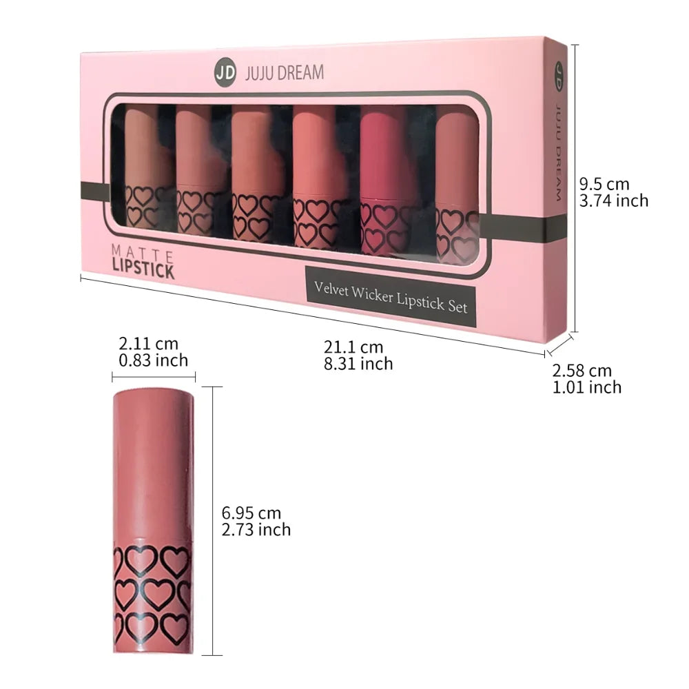 6 Colors Lipstick Set Matte & Glitter Velvet, Waterproof Long-Lasting, Easy Apply, Unisex Gift for Daily, Party, Xmas, Halloween