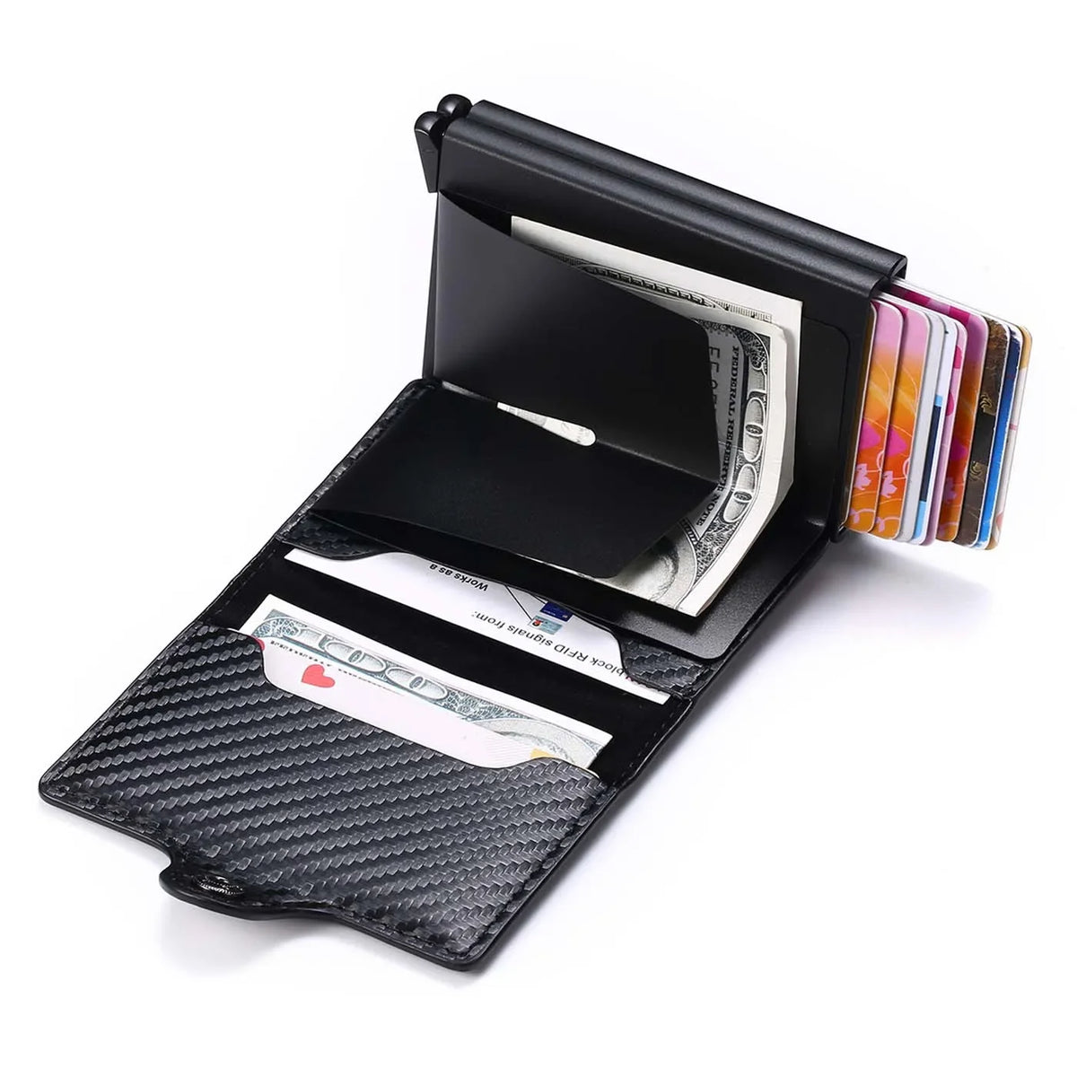 RFID Blocking Carbon Fiber Slim Card Wallet for Men, 14 Card Holder Minimalist Wallet