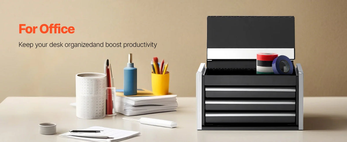 8.6in 3 Drawers Metal Tool Box Portable Tools Chest with Feet Pads & Ball Bearing Powder Coated Tool Storage for Garage
