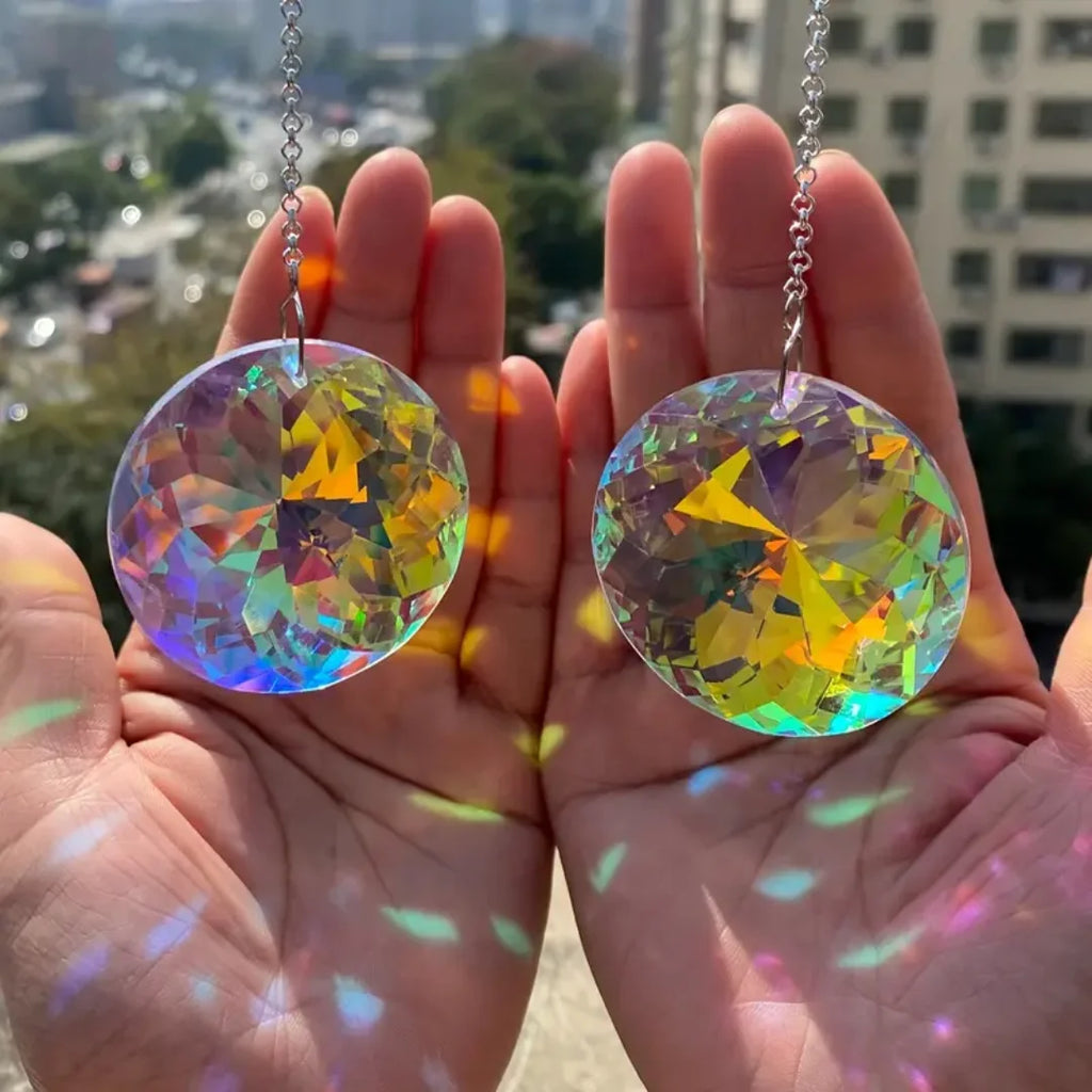 2pcs, Round Crystal Sun Catchers, Glass Prism Hanging Sun Catchers, Rainbow Maker For Window, Balcony, Kitchen, Garden Decorat