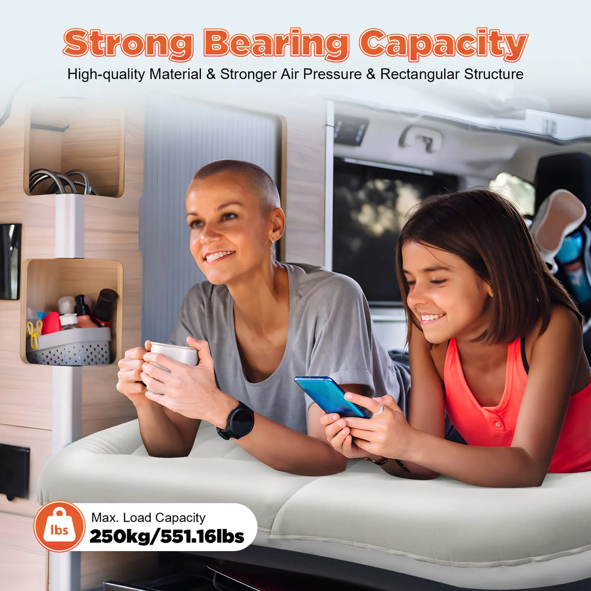Inflatable Car Back Seat Air Mattress, Foldable Flocked Travel Bed with Pump