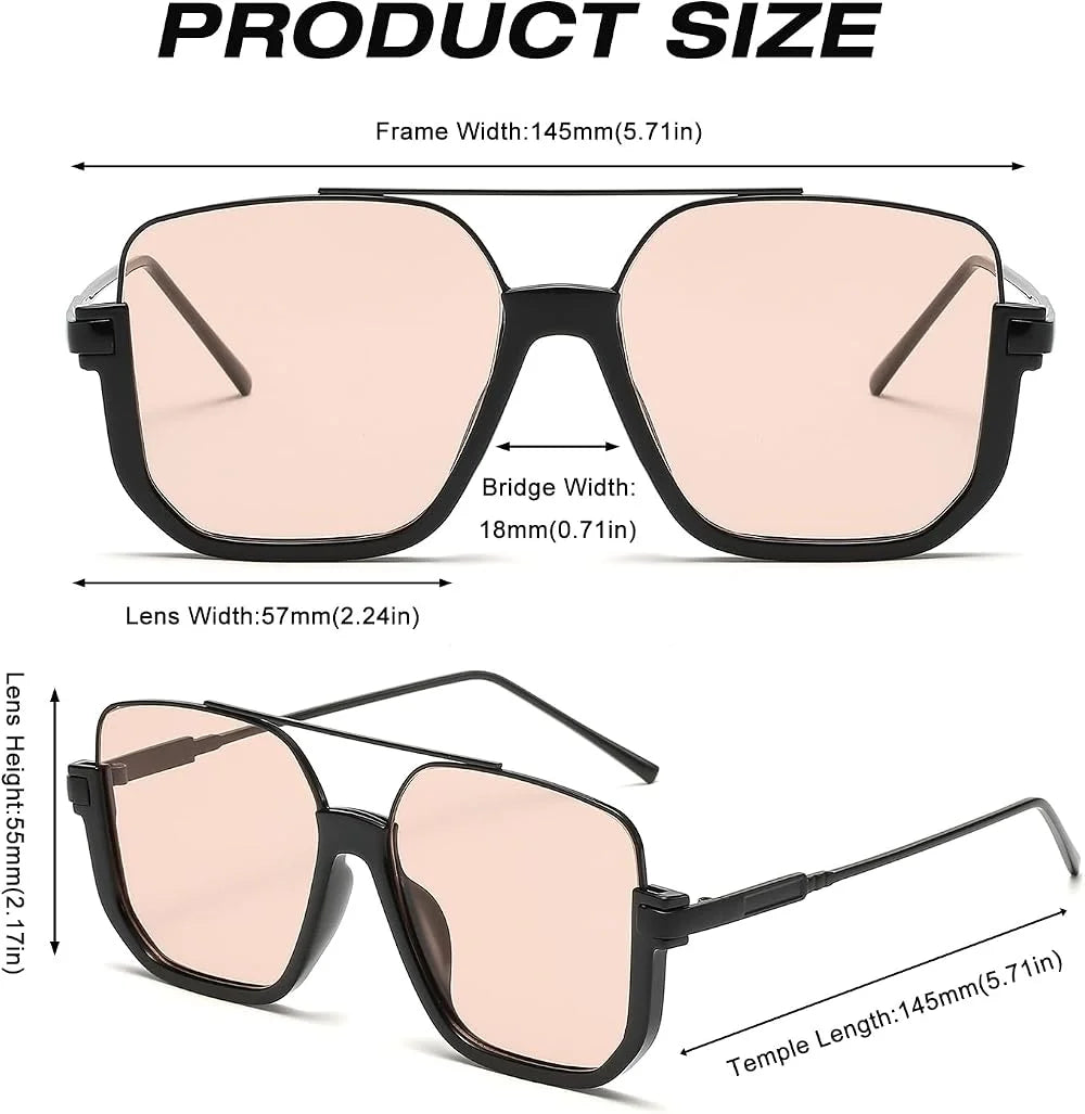 Unisex Half-Frame Double Bridge Sunglasses UV400, Fashion Metal Sunnies