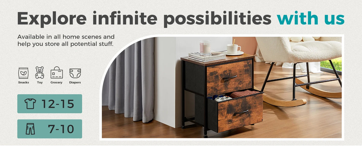 Fabric 2-Drawer Nightstand, Bedside Table with Storage for Bedroom and Living Room