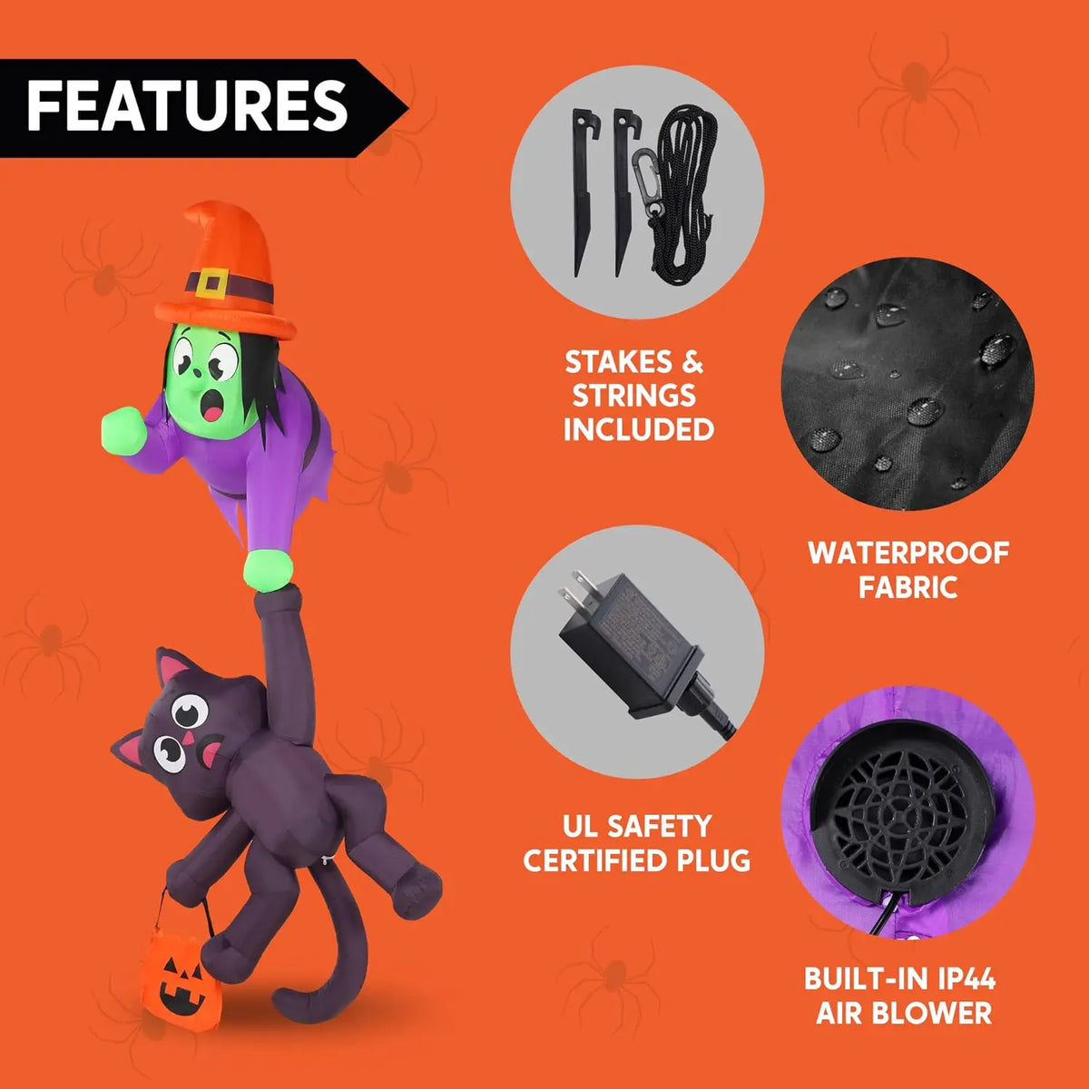 Halloween 8 ft Inflatable Roof Witch with LED Lights