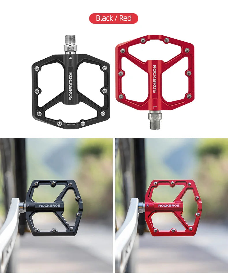 ROCKBROS Bike Pedals Aluminum Alloy MTB Road Anti-slip Ultralight Sealed Bearing One-piece Molding Anti-oxidation Bicycle Pedals