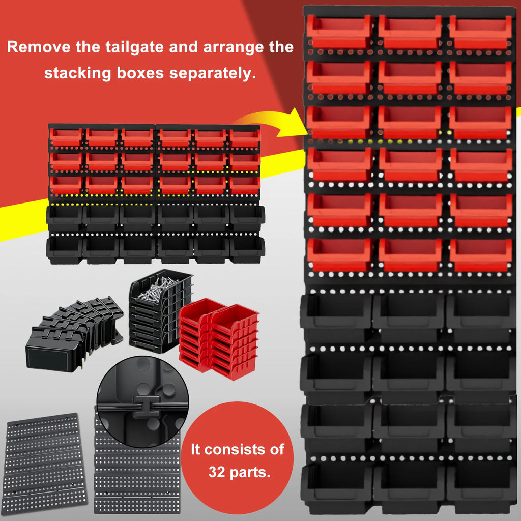 30pcs Wall-Mounted Storage Bins Set Wall-Mounted Storage Rack System Organizer Garage Plastic Shop Tool For Men'S Gift Duty Gara