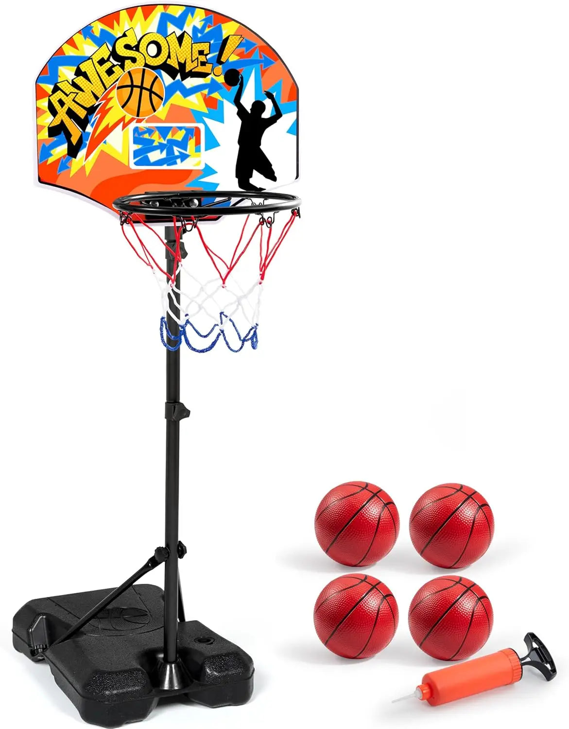 Arcade Basketball Game Set with 4 Balls and Hoop for Kids 3+ Years Old Indoor Outdoor Sport Play Easy Set Up Air Pump Included Ideal for Competition