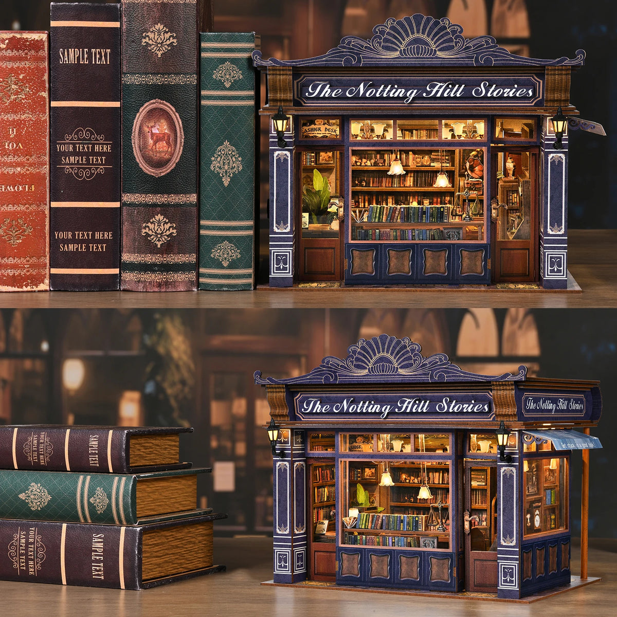 DIY Book Nook Kit, Bookstore 3D Wooden Bookshelf Insert