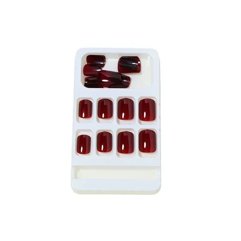 24Pcs Solid Color Wine Red Design Press on Nail Short Square False Nails Simple Detachable Finished Full Cover Nail Tips