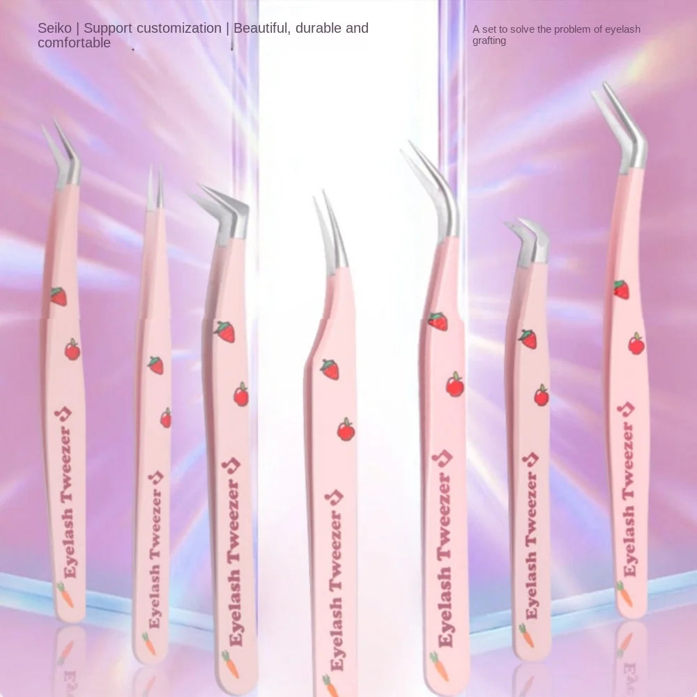 6-Piece Stainless Steel Eyelash Extension Tweezers Set, Anti-Static Precision Lash Tweezers