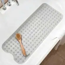 Shower Floor Mat 40x16 Inch,Non Slip Bath Mat With Firm Suction Cups,Extra Large Machine Washable Bathtub Rug,Drain Holes Keep Tub Clean,Waterproof Mold Resistant Rubber PVC Mat,Blue Black Transparent Light Gray,Home Essentia