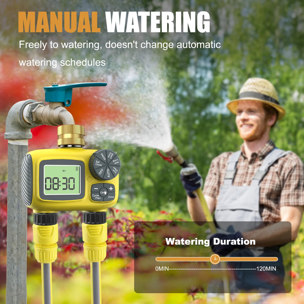 Dual Outlets Water Timer Home Garden Automatic Watering Irrigation System with Brass Inlet for Outdoor