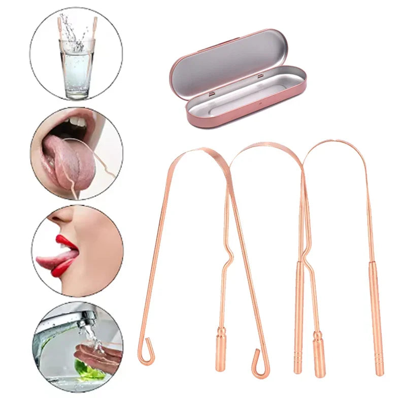 1/3Pcs Pure Copper Tongue Scraper With Metal Box Oral Cleaner Brush Fresh Cleaning Hygiene High Quality Tounge Scraper 3 styles