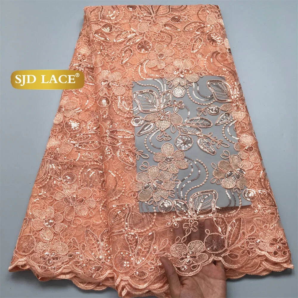 SJD LACE Gold French African Mesh Lace Fabrics for Women Wedding Dress 2026 High Quality Nigerian Tulle Net Lace Fabrics for Party DIY Cloth 4716