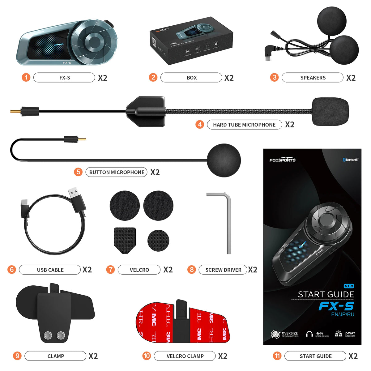 2pcs FX-S Motorcycle Intercom Bluetooth Helmet Headset Wireless Moto Interphone,1000M,BT5.4,Support APP
