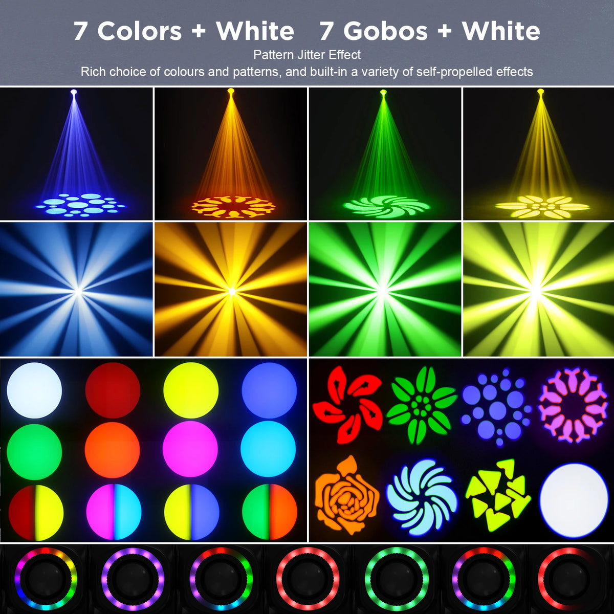 120W LED Beam Moving Head Light RGB Color Mixing 8 Patterns DMX Effect Light Rotating Stage Light for DJ Show Party KTV