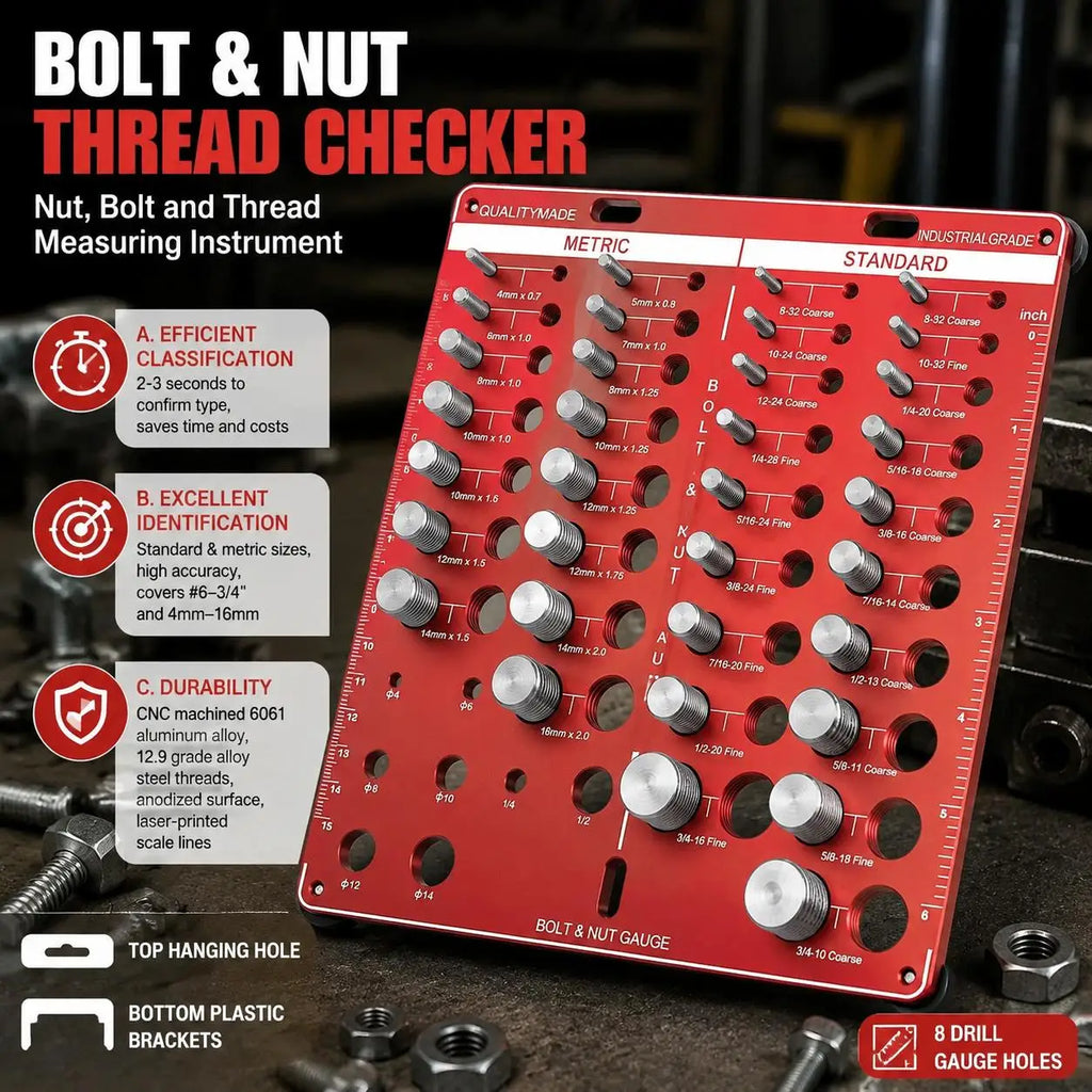 Nut and Bolt Thread Gauge Set for Standard and Metric Threads 19 Standard Sizes 15 Metric Sizes Inch Male and Female Screw Identifier Measurement Gauge Tool for Garage Workshop Home Improvement Hardware Fasteners