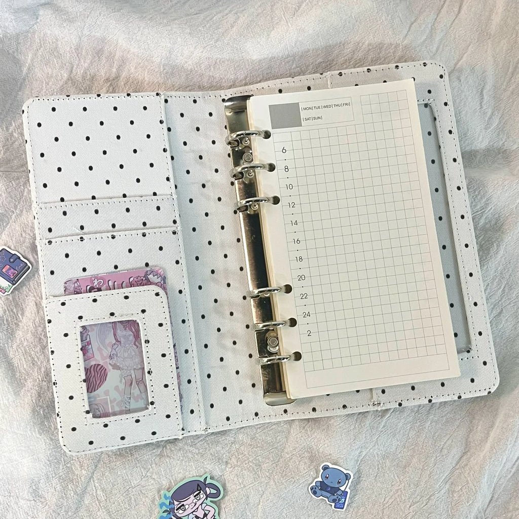 A6 Retro Polka Dot PU Leather Ring Binder Journal, 45-Sheet Refillable Planner