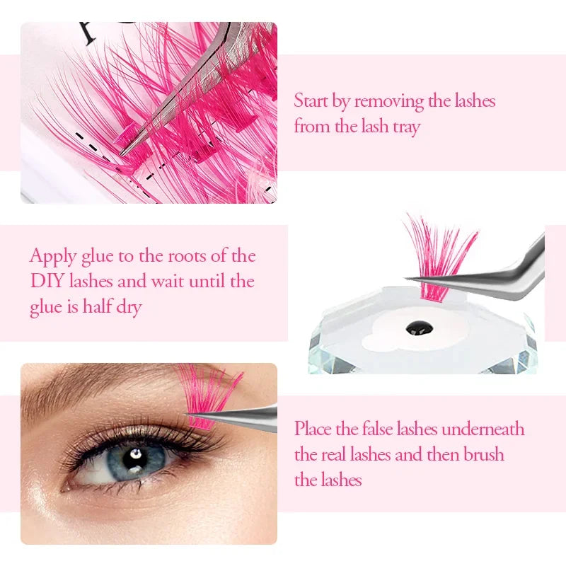 ARISON 12 Rows Mixed Colored Cluster Lashes 20D/40D Festival Halloween Party DIY Segmented Beam Individual Mink Eyelashes