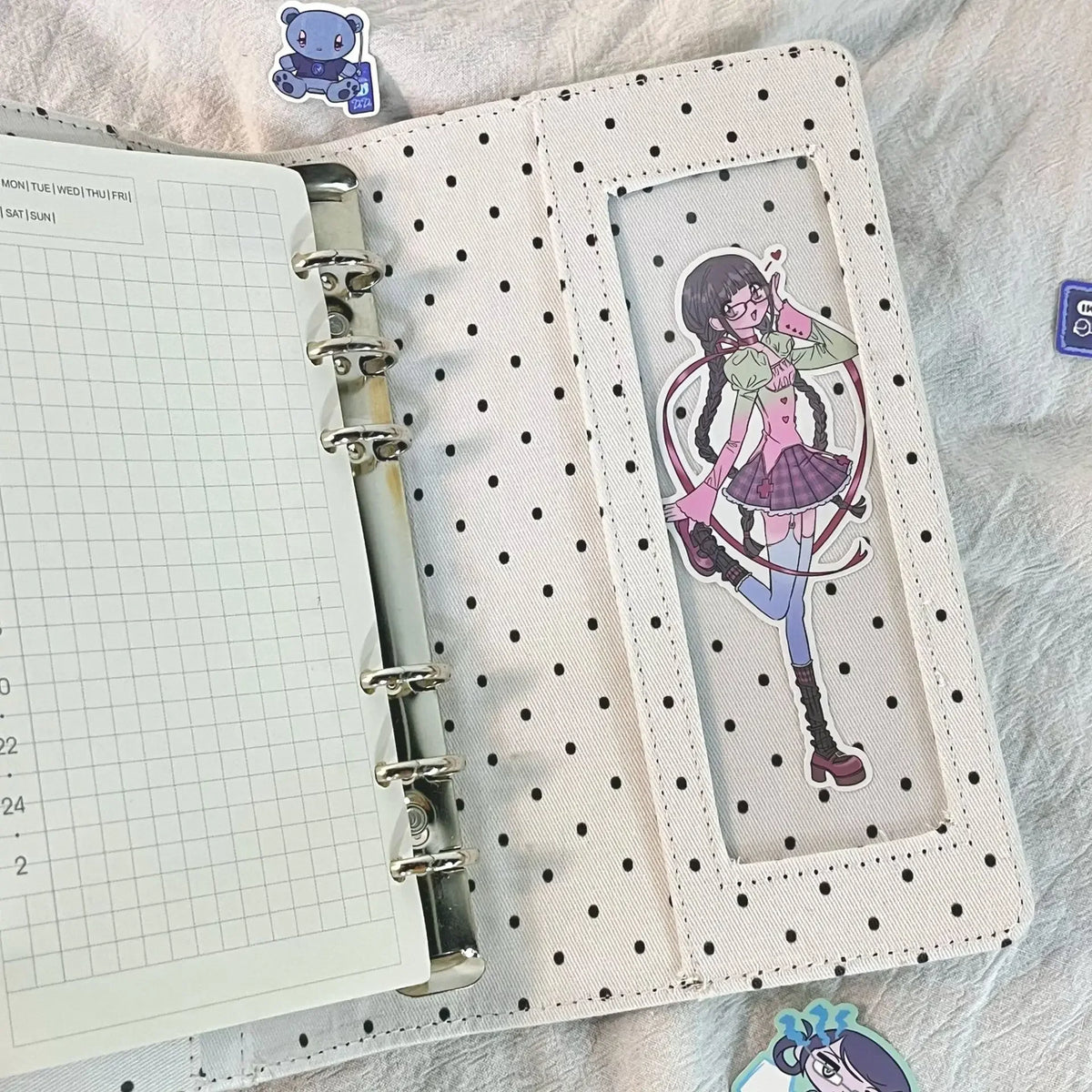 A6 Retro Polka Dot PU Leather Ring Binder Journal, 45-Sheet Refillable Planner