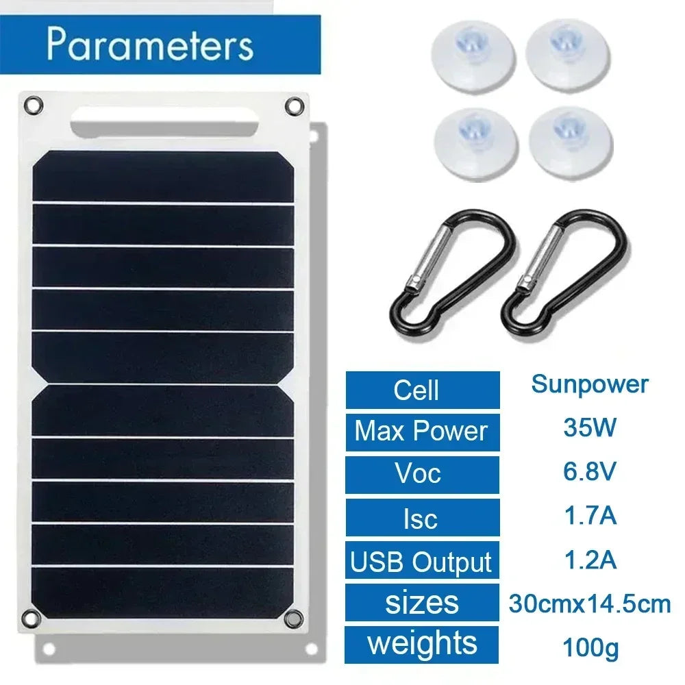 30W Lightweight Flexible Solar Panel Kit, Free Mini Solar Regulator, Complete Hooks & Suction Cups Accessories