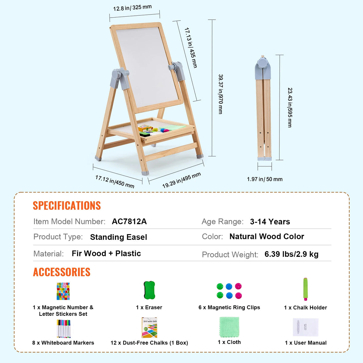 Kids Standing Magnetic Drawing Board Art Easel with Painting Accessories