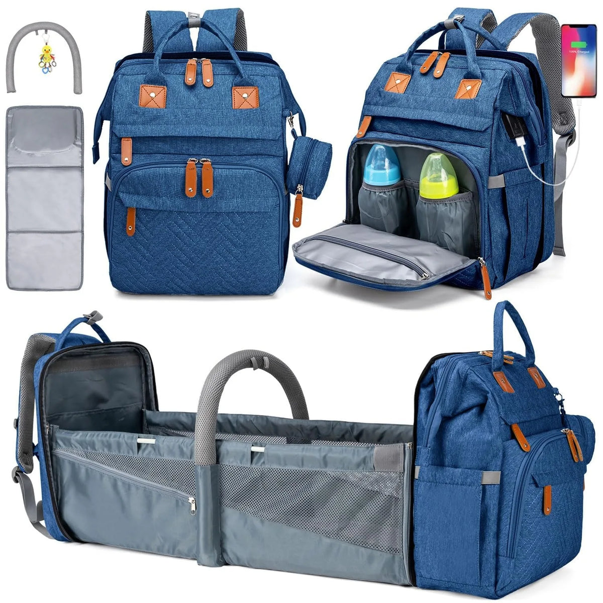 Baby Diaper Bags with Changing Station, Waterproof Large Capacity Diaper Bag Backpack for Moms Dads with USB Charging Port and Stroller Straps
