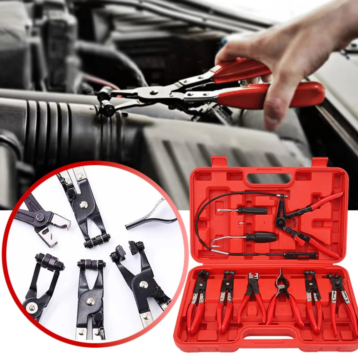 9-piece Hose Clamp Set, Spring Hose Clamp Pliers, Carbon Steel Auto Repair Tool Set With Storage Box, Spring Hose Clamp Pliers R