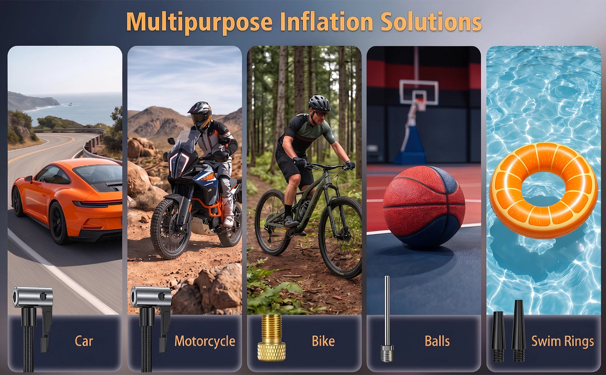 Portable Air Compressor Car Tire Inflator, Electric Tire Pump with LED Light, Digital Pressure Display, Auto Shut Off, Suitable for Car, Motorcycle, Bike, Ball, Emergency Tire Inflation