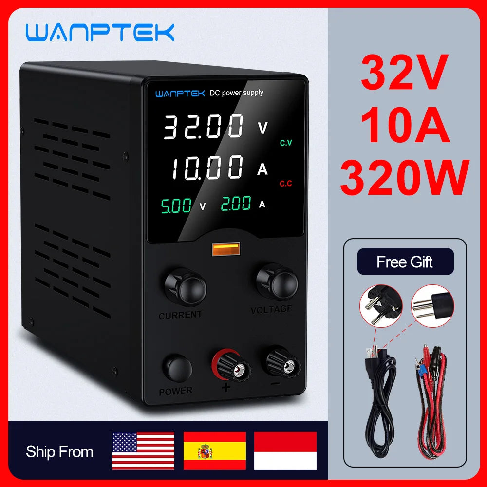 Wanptek Adjustable DC Power Supply 30V 10A, LED Lab Bench Voltage Regulator