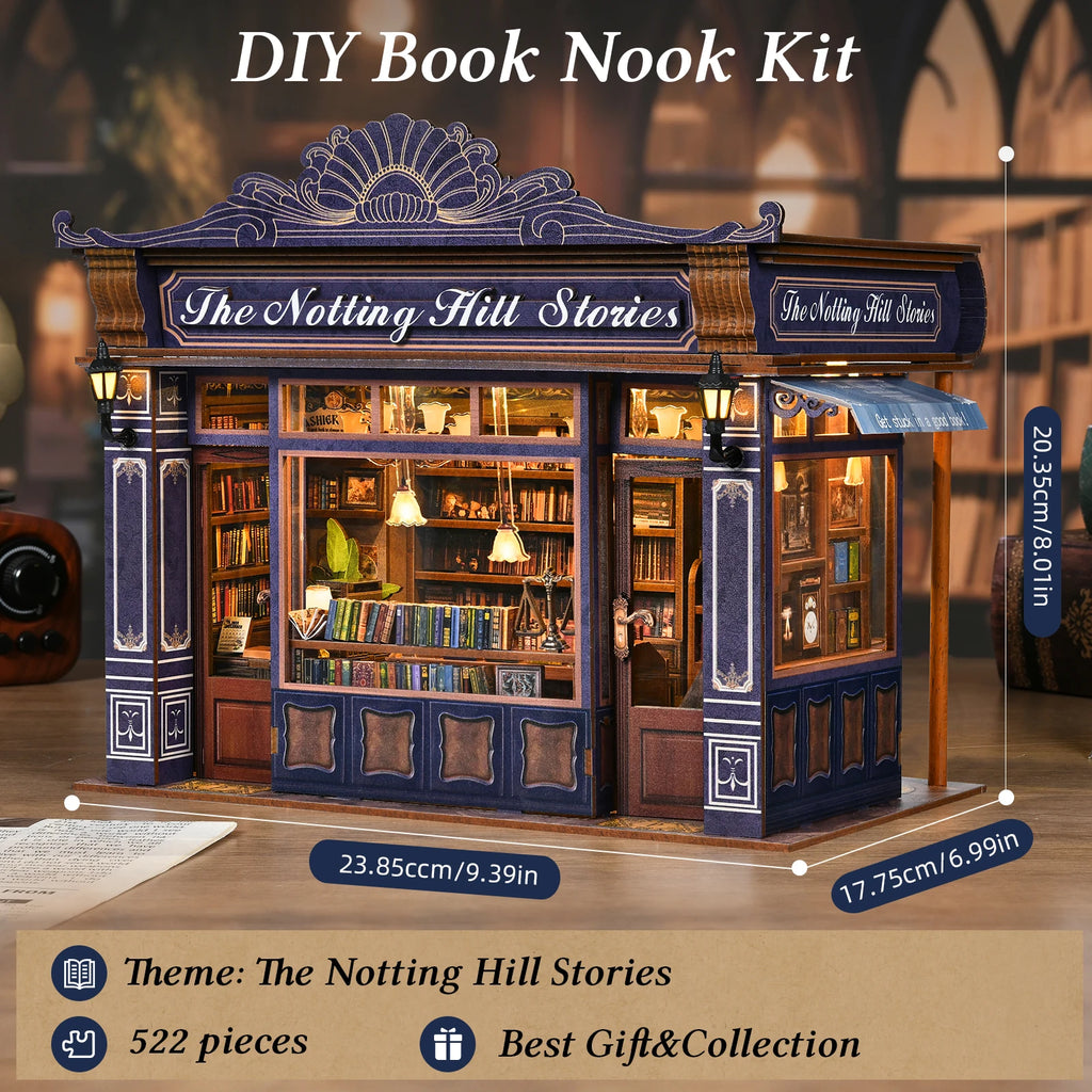 DIY Book Nook Kit, Bookstore 3D Wooden Bookshelf Insert