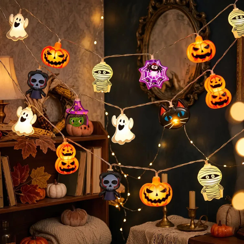 Halloween LED String Lights, Ghost, Pumpkin and Skeleton Fairy Lights for Holiday Decor