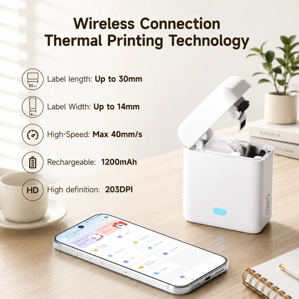 Mini Wireless Thermal Label Printer, Ink-Free