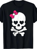 Halloween Skull and Crossbones Bow Tie Graphic Tee, 100% Cotton Unisex