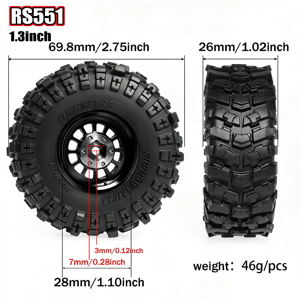 RED SPIDER 4Pcs 1.3 Inch RC Complete Wheels Set Metal Beadlock Wheel Rims + Deep Tread Rubber Tires With Foam OD 68.8mm For 1/18 Traxxas TRX4M Axial SCX24 FCX24 Micro RC Crawler Buggy Off Road DIY Modification Parts