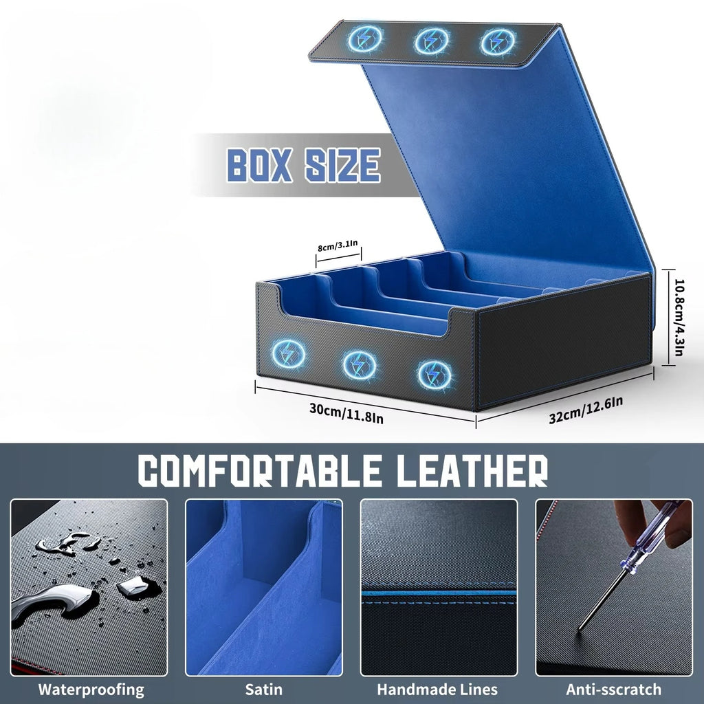 Premium Four-Row Large Capacity Diamond PU Leather Card Storage Box with Double Window Chessboard Design for YU GI OH