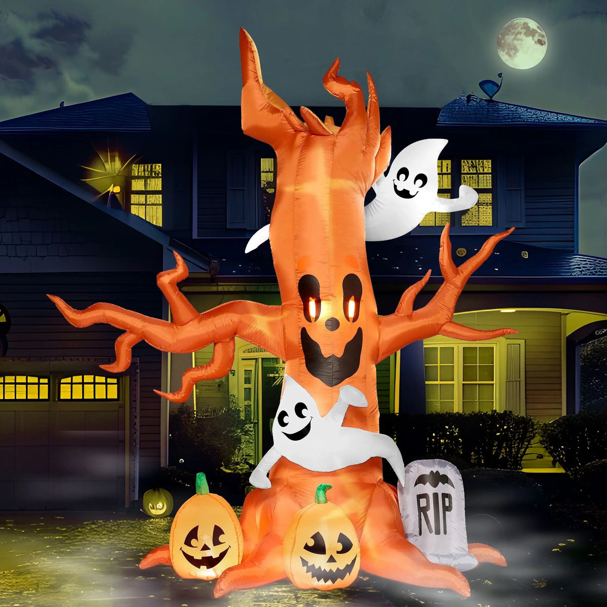 Halloween 8 ft Inflatable Haunted Tree with Ghost and LED Lights