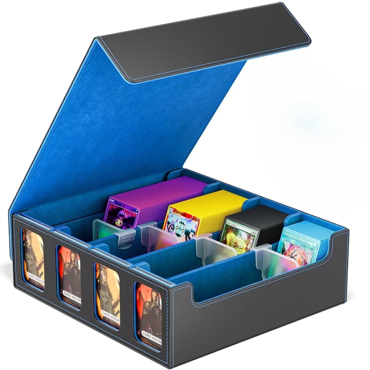 Premium Four-Row Large Capacity Diamond PU Leather Card Storage Box with Double Window Chessboard Design for YU GI OH