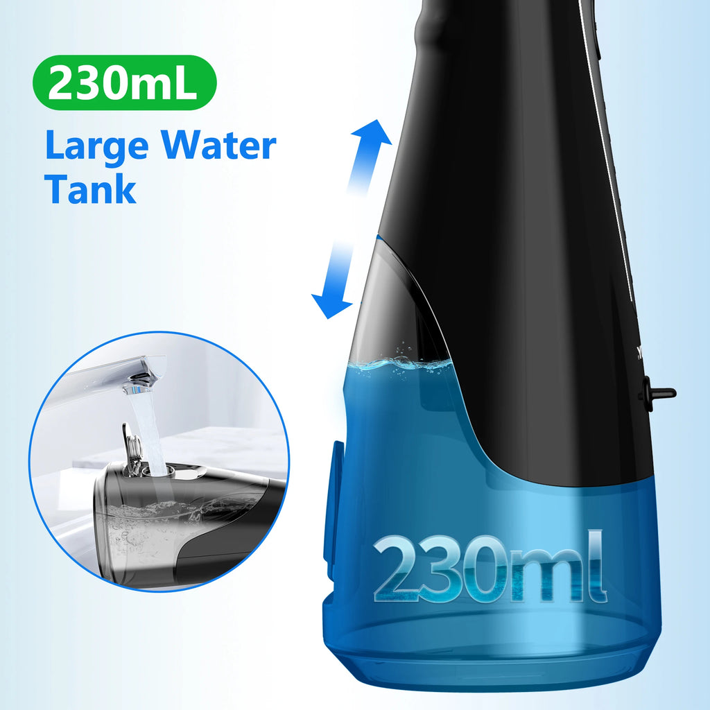 Portable Cordless Water Flosser, 5-Mode Oral Irrigator with 230ml Tank and 5 Jet Tips
