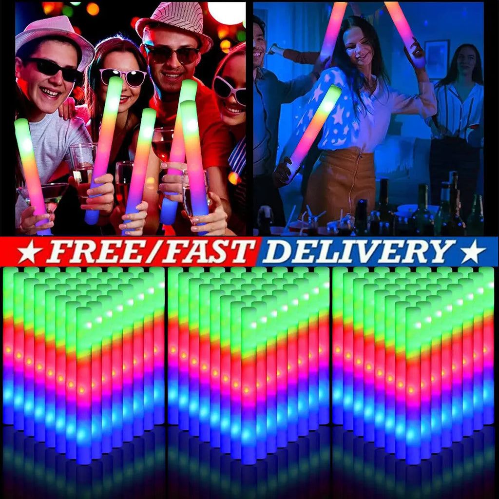 Glow Sticks Bulk 102Pack LED Light Up Foam Sticks 3 Modes Color Flashing,Glow Party Supplies for Wedding Birthday Concert