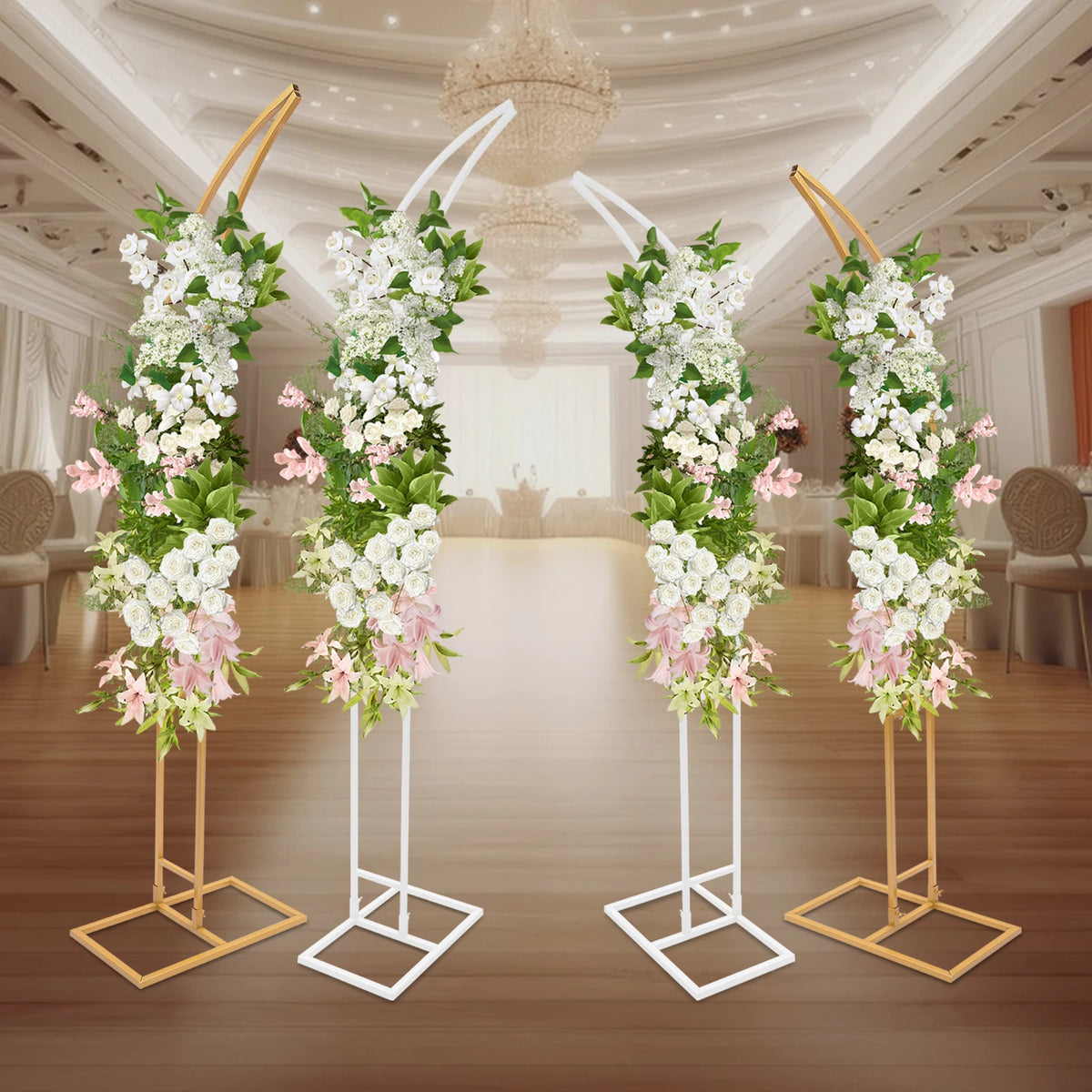 2-Piece Curved Wedding Arch Stand  Ceremony Backdrop Bracket Decorative Arch Frame for Weddings/Parties