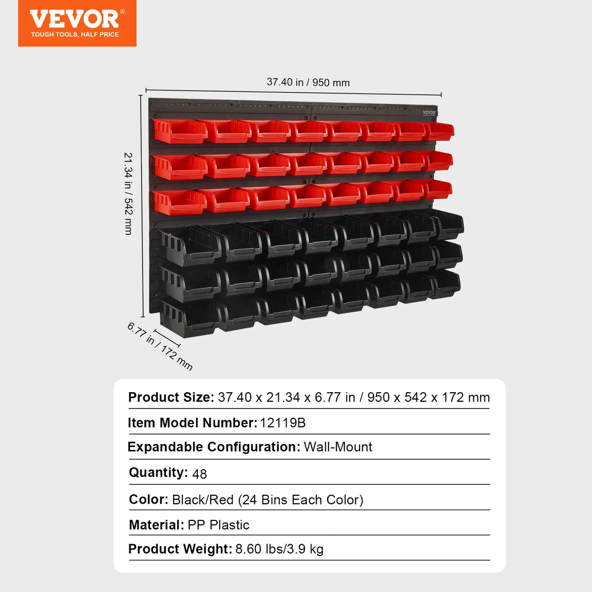 SucceBuy Wall-Mounted Parts Storage Bin Rack