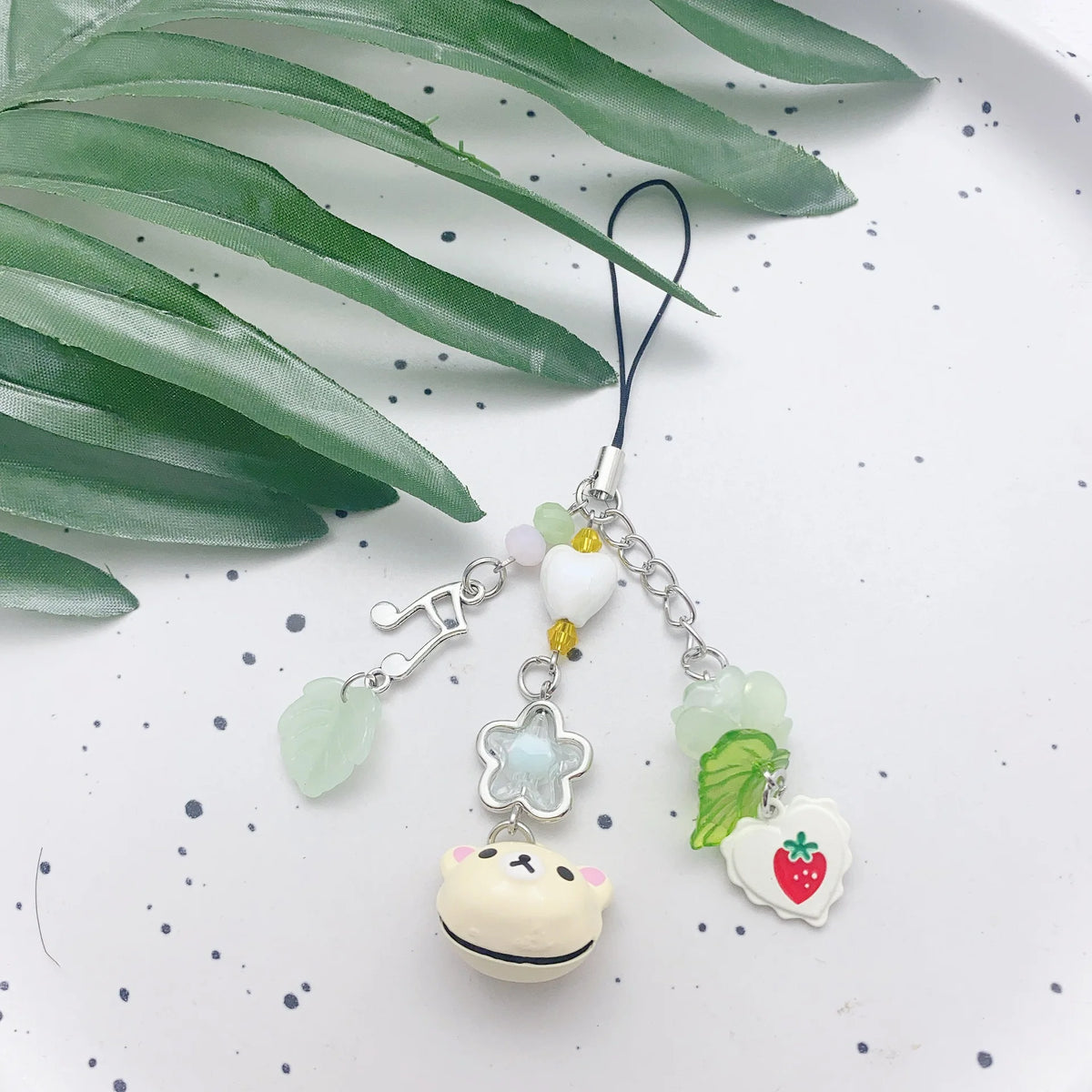 Handmade Beaded Cat Phone Charm Chain, Four-Leaf Clover Y2K Keychain and Bag Charm
